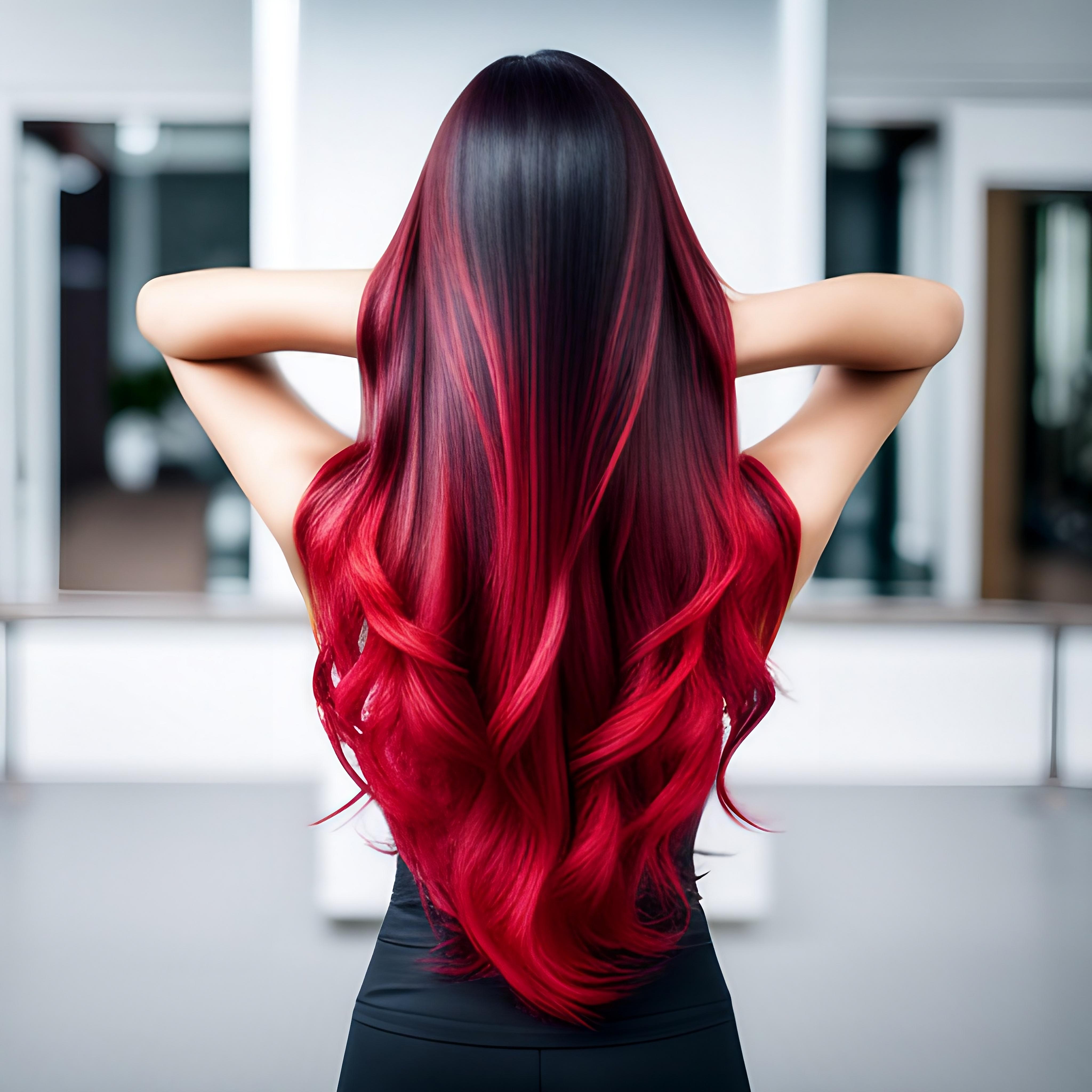 Red ombre long hair colour